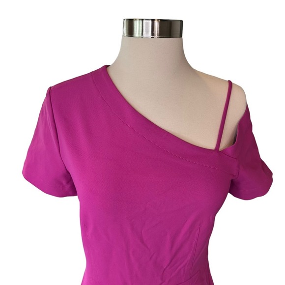Yigal Azrouel One Shoulder Bi Stretch Dress Womens Short Sleeve Pink 6 NWT - Picture 2 of 13